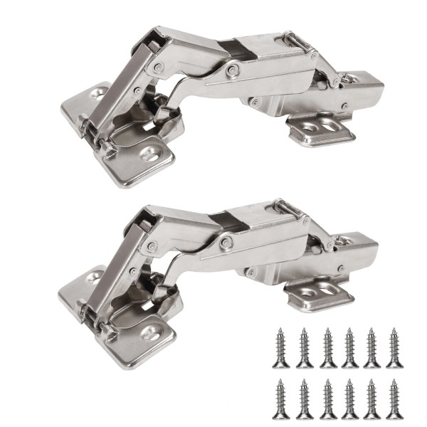 165 Degree Kitchen Cabinet Hinges (1 Pair, 2 PCS) Concealed Hydraulic Adjustable Mounting, Soft Closing Nickel-Plated Steel Buffer Dampers for Frameless Cabinet Doors(Fixed Full Overlay)
