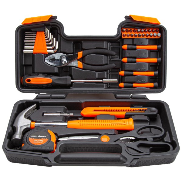 39-Piece Household Tool Set, Orange Hand Kit With Storage Case