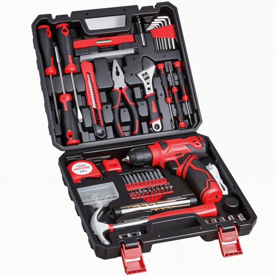 8V Cordless Drill Set, 132-Piece Home Tool Set for DIY & Home Improvement