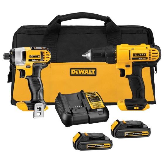 20V MAX Cordless Drill and Impact Driver, Power Tool Combo Kit , Includes 2 Batteries, Charger and Bag (DCK240C2)
