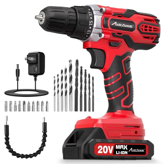 20V Cordless Drill Set with Battery & Charger for Home DIY-Red