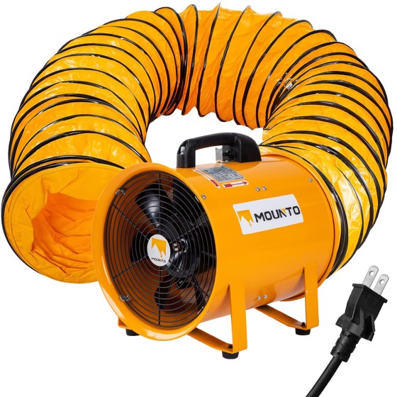12-Inch Heavy Duty Cylinder Axial Fan with 25-Foot Vinyl Hose | High-Performance Portable Blower/Exhaust Fan | 2900 CFM Directional Airflow for Crawl Spaces, Attics, Basements